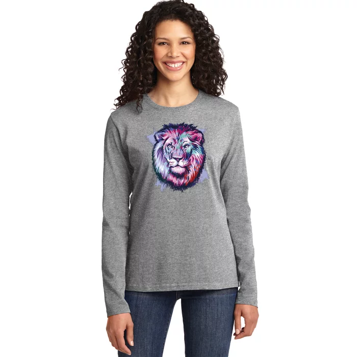 Colorful Wild Lion Ladies Long Sleeve Shirt