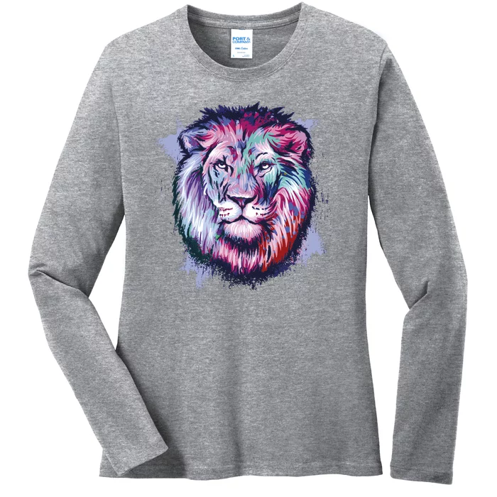 Colorful Wild Lion Ladies Long Sleeve Shirt