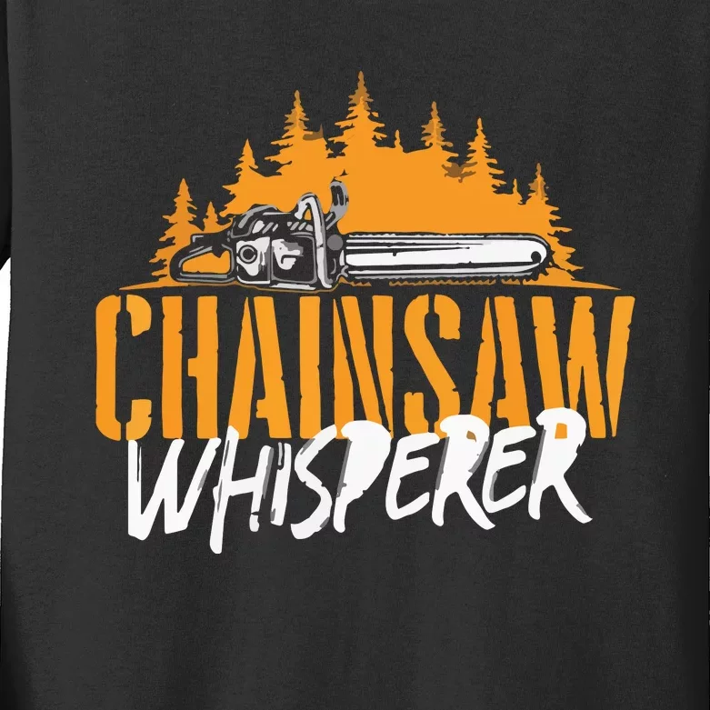 Chainsaw Whisperer Lumberjack Logger Woodworker Kids Long Sleeve Shirt