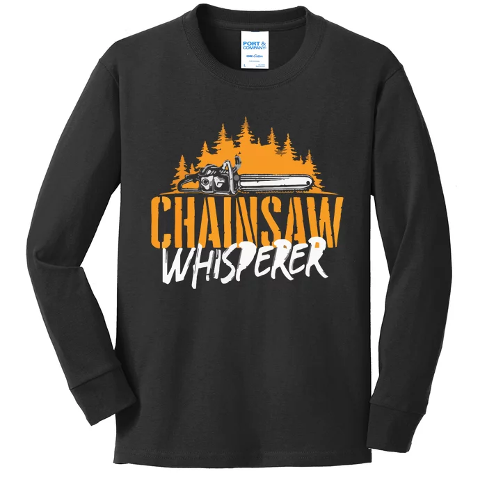 Chainsaw Whisperer Lumberjack Logger Woodworker Kids Long Sleeve Shirt