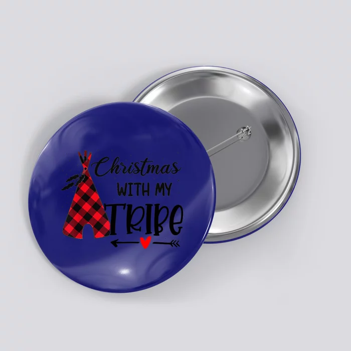 Christmas With My Tribe Red Plaid Family Matching Outfit Gift Button