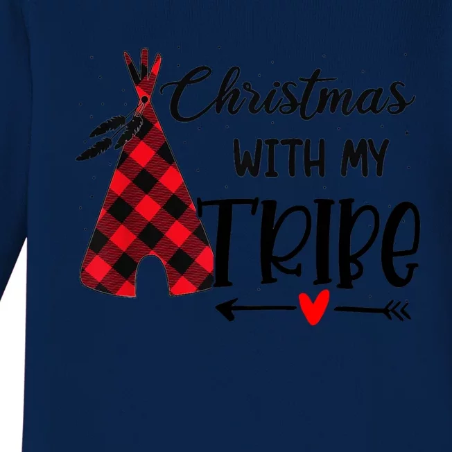 Christmas With My Tribe Red Plaid Family Matching Outfit Gift Baby Long Sleeve Bodysuit