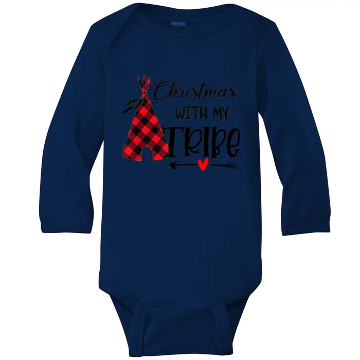 Christmas With My Tribe Red Plaid Family Matching Outfit Gift Baby Long Sleeve Bodysuit