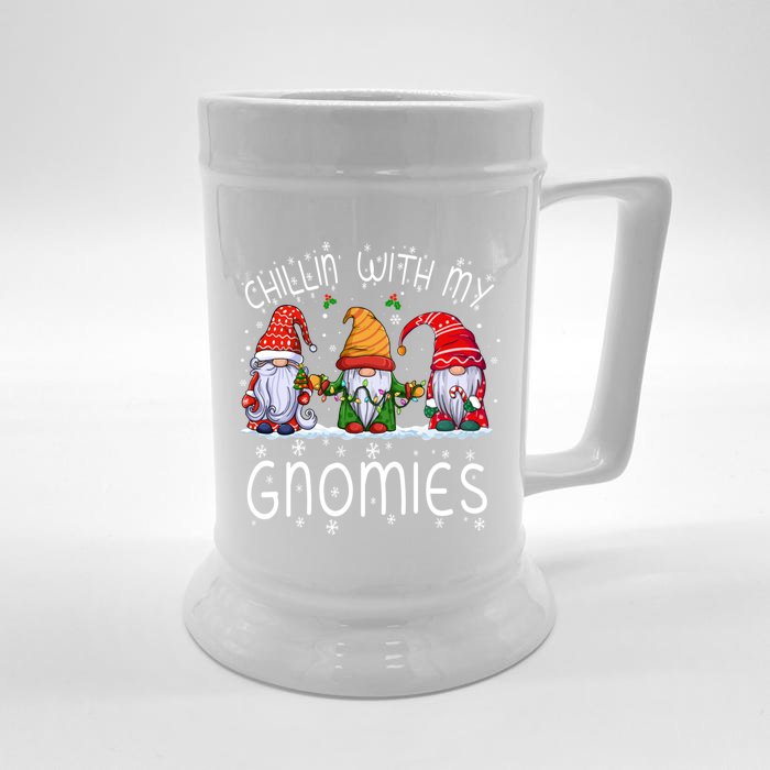 Chillin With My Gnomies Buffalo Red Plaid Christmas Gnome Great Gift Front & Back Beer Stein