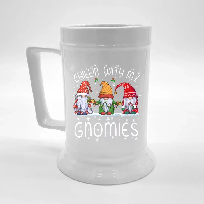 Chillin With My Gnomies Buffalo Red Plaid Christmas Gnome Great Gift Front & Back Beer Stein