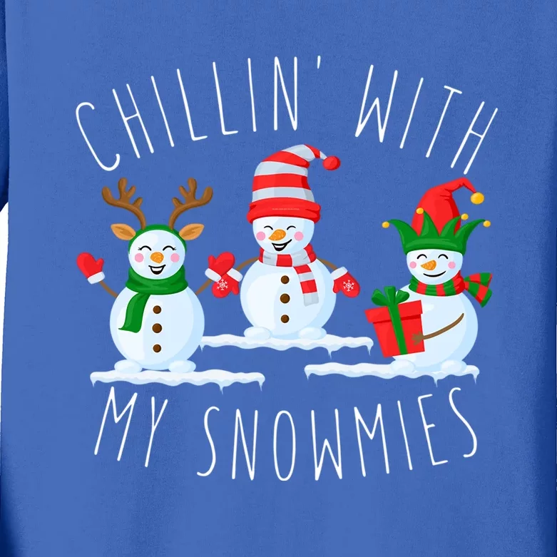 Chillin With My Snowmies Funny Xmas Holiday Funny Snow Gift Kids Long Sleeve Shirt