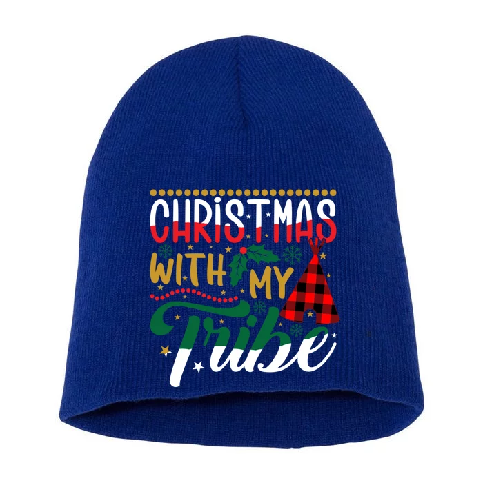 Christmas With My Tribe Red Plaid Family Matching Outfit Meaningful Gift Short Acrylic Beanie