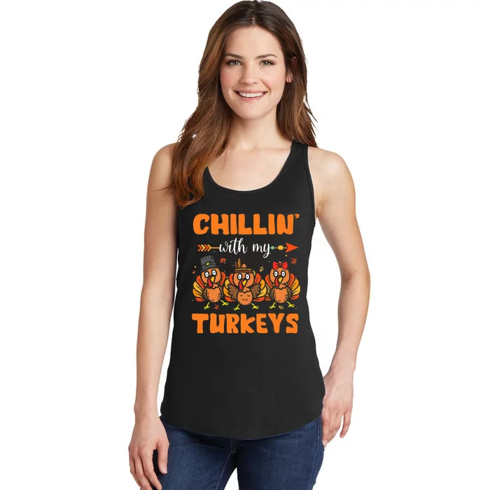 Chillin With My Turkeys Thanksgiving Family Ladies Essential Tank