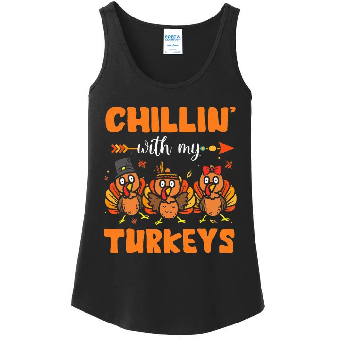 Chillin With My Turkeys Thanksgiving Family Ladies Essential Tank