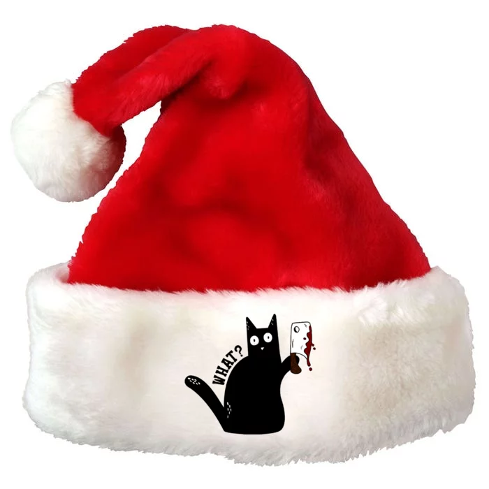 Cat What? Murderous Black Cat With Cleaver Gift For Cat Lover Premium Christmas Santa Hat