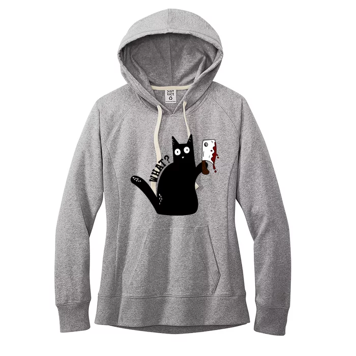 Cat What? Murderous Black Cat With Cleaver Gift For Cat Lover Women's Fleece Hoodie