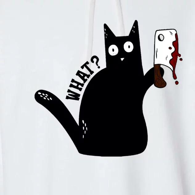 Cat What? Murderous Black Cat With Cleaver Gift For Cat Lover Garment-Dyed Fleece Hoodie