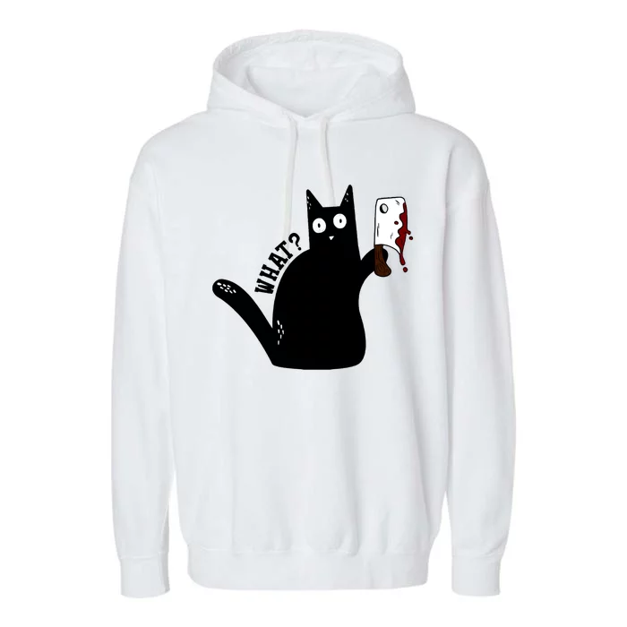 Cat What? Murderous Black Cat With Cleaver Gift For Cat Lover Garment-Dyed Fleece Hoodie