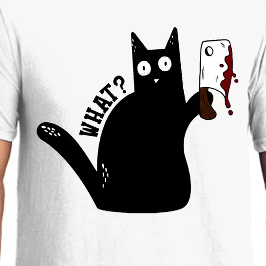 Cat What? Murderous Black Cat With Cleaver Gift For Cat Lover Pajama Set