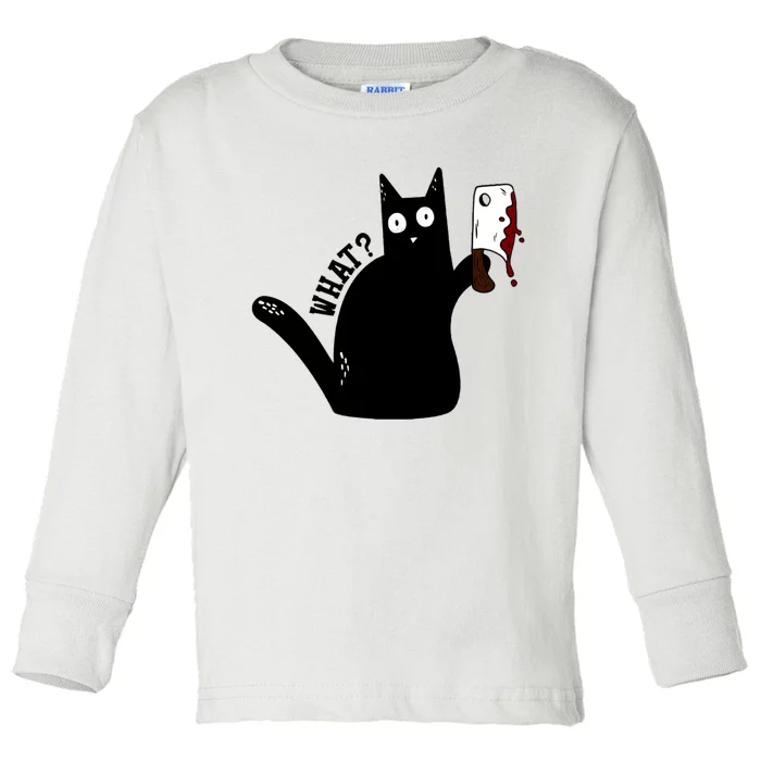 Cat What? Murderous Black Cat With Cleaver Gift For Cat Lover Toddler Long Sleeve Shirt