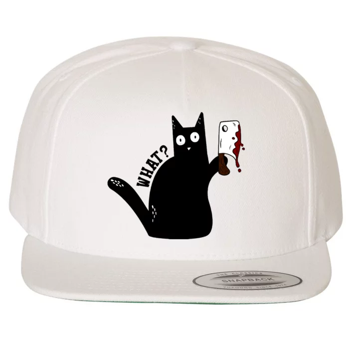 Cat What? Murderous Black Cat With Cleaver Gift For Cat Lover Wool Snapback Cap