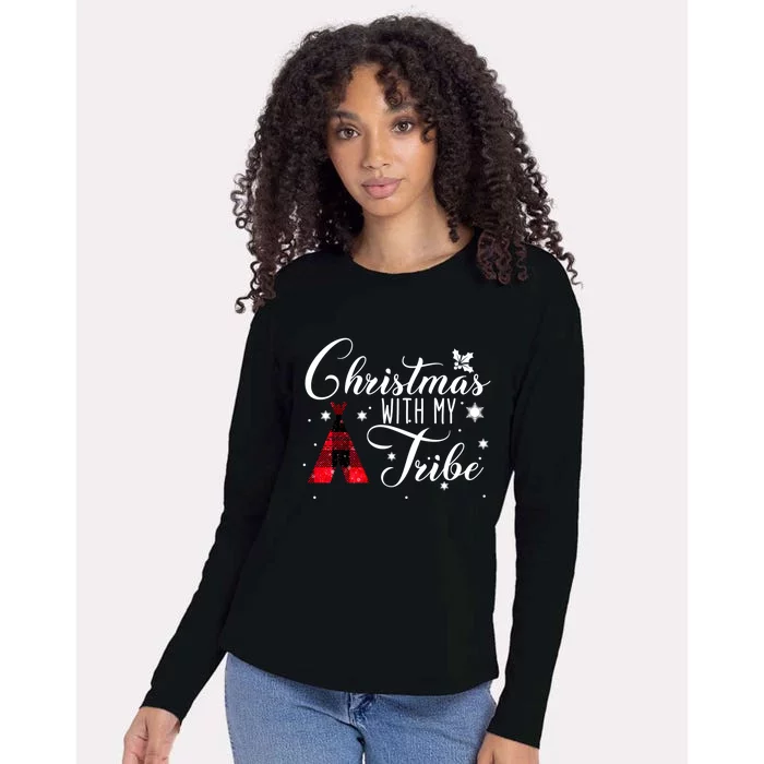 Christmas With My Tribe Red Plaid Family Matching Outfit Gift Womens Cotton Relaxed Long Sleeve T-Shirt