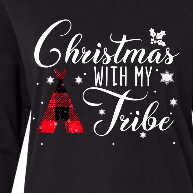 Christmas With My Tribe Red Plaid Family Matching Outfit Gift Womens Cotton Relaxed Long Sleeve T-Shirt