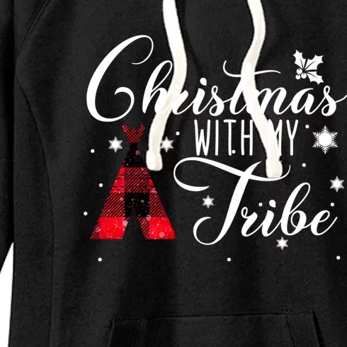 Christmas With My Tribe Red Plaid Family Matching Outfit Gift Women's Fleece Hoodie