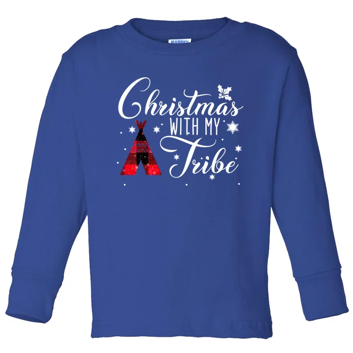 Christmas With My Tribe Red Plaid Family Matching Outfit Gift Toddler Long Sleeve Shirt