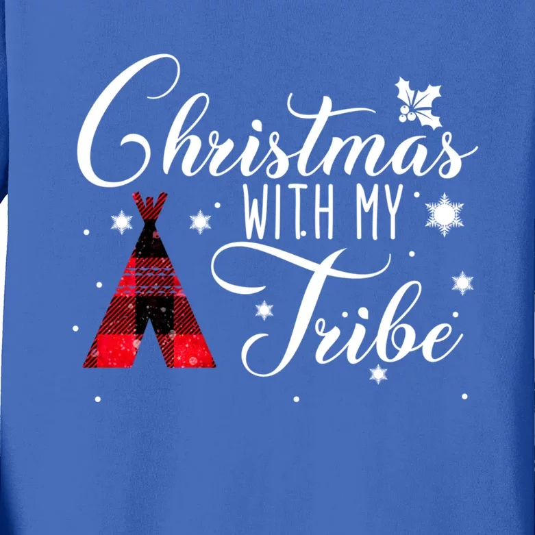 Christmas With My Tribe Red Plaid Family Matching Outfit Gift Kids Long Sleeve Shirt