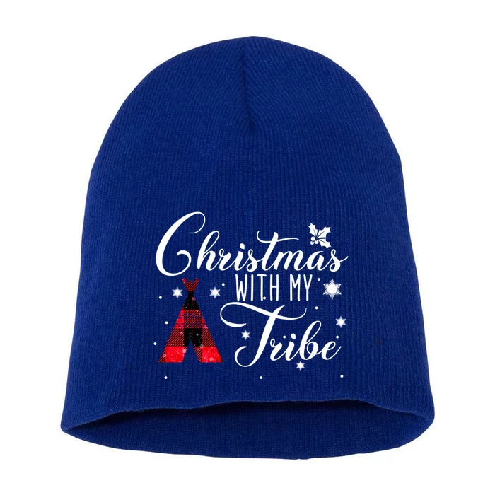 Christmas With My Tribe Red Plaid Family Matching Outfit Gift Short Acrylic Beanie