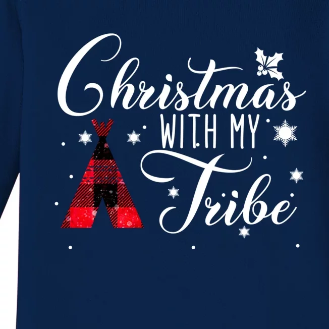 Christmas With My Tribe Red Plaid Family Matching Outfit Gift Baby Long Sleeve Bodysuit