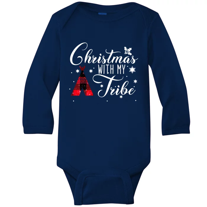 Christmas With My Tribe Red Plaid Family Matching Outfit Gift Baby Long Sleeve Bodysuit