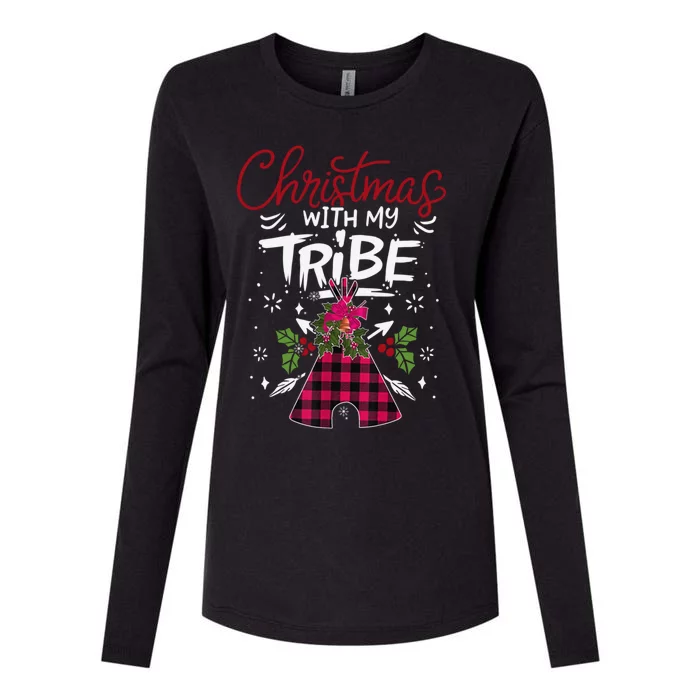 Christmas With My Tribe Red Plaid Family Matching Outfit Gift Womens Cotton Relaxed Long Sleeve T-Shirt