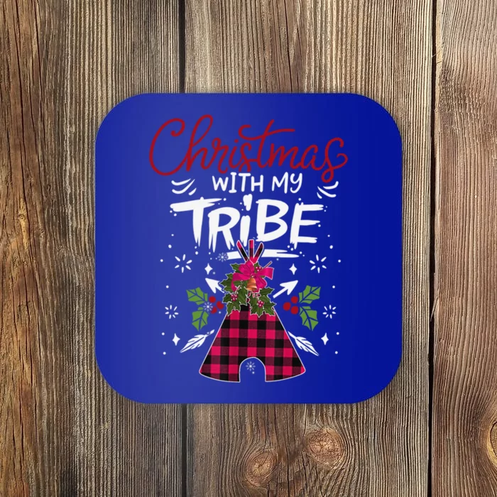 Christmas With My Tribe Red Plaid Family Matching Outfit Gift Coaster