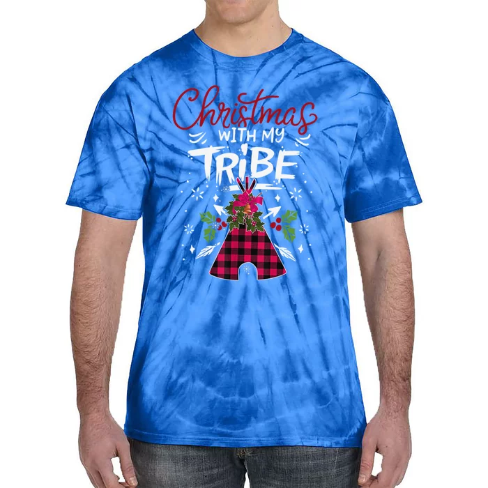 Christmas With My Tribe Red Plaid Family Matching Outfit Gift Tie-Dye T-Shirt