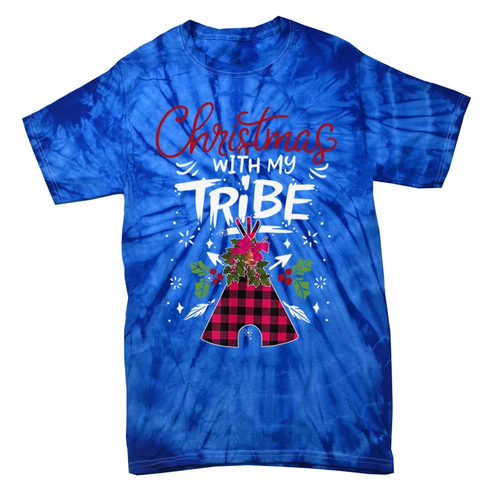 Christmas With My Tribe Red Plaid Family Matching Outfit Gift Tie-Dye T-Shirt