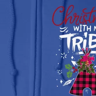 Christmas With My Tribe Red Plaid Family Matching Outfit Gift Full Zip Hoodie