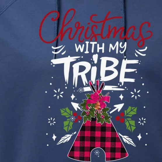 Christmas With My Tribe Red Plaid Family Matching Outfit Gift Performance Fleece Hoodie