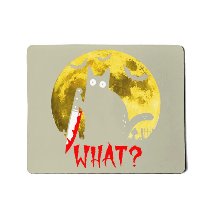 Cat What Murderous Black Cat Holding Knife Funny Halloween Mousepad