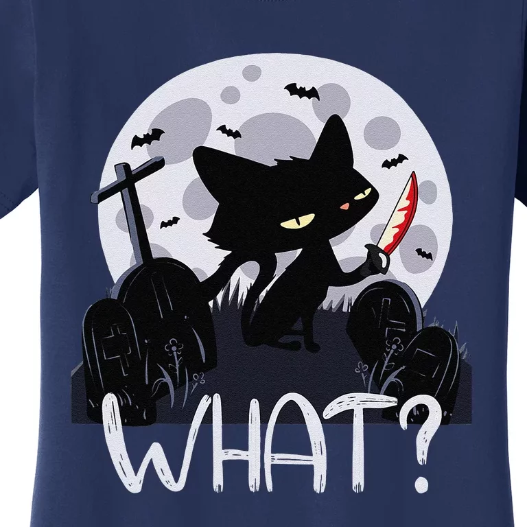 Cat What Murderous Black Cat With Knife Halloween Costume Women's T-Shirt