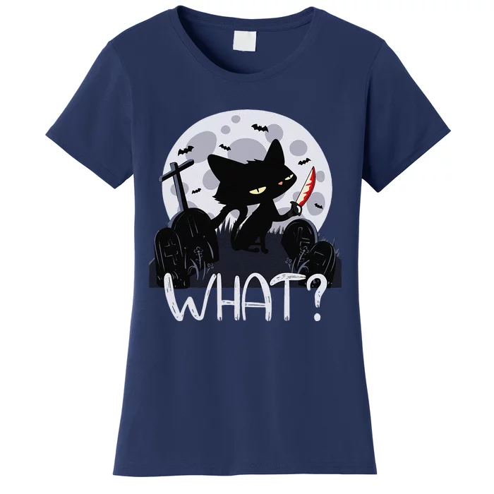 Cat What Murderous Black Cat With Knife Halloween Costume Women's T-Shirt