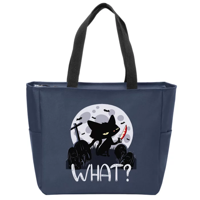 Cat What Murderous Black Cat With Knife Halloween Costume Zip Tote Bag