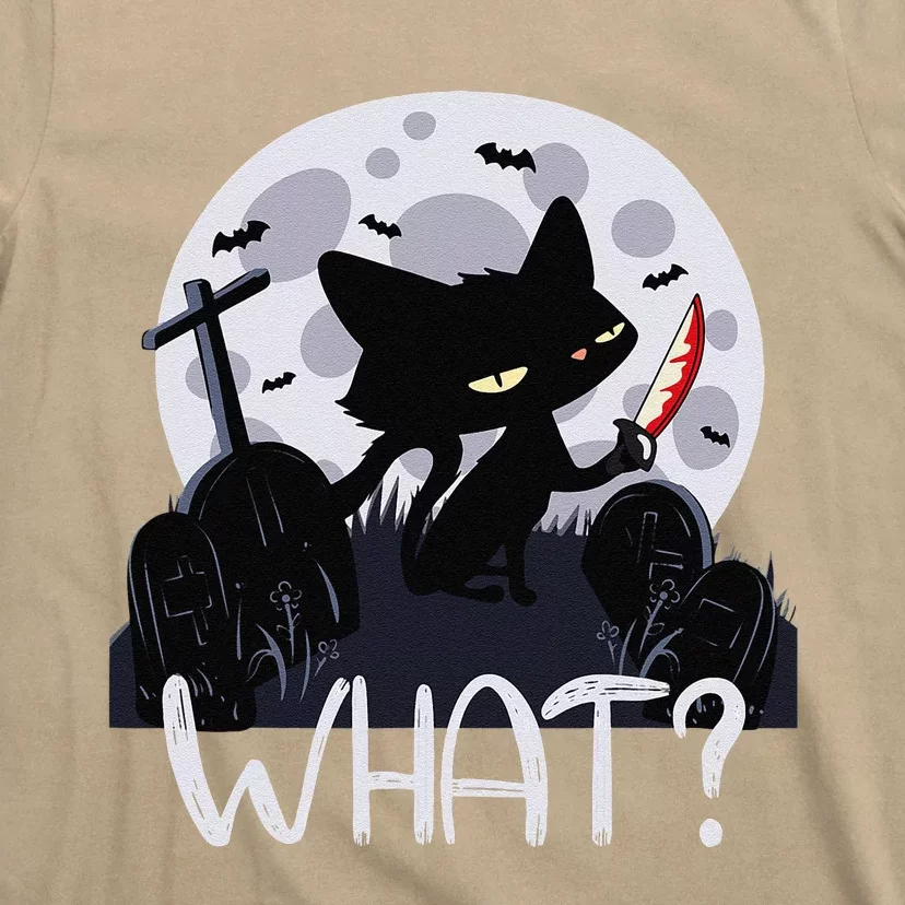 Cat What Murderous Black Cat With Knife Halloween Costume T-Shirt