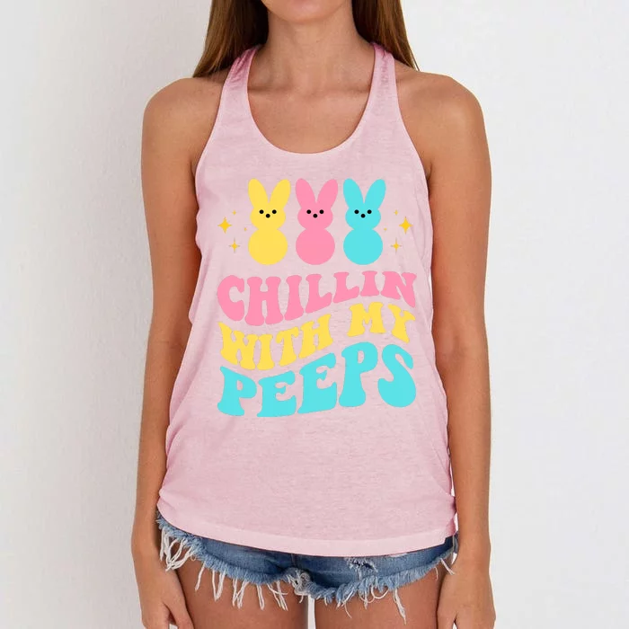 Chillin With My Peeps Cute Easter Women's Knotted Racerback Tank