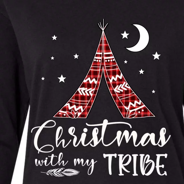 Christmas With My Tribe Red Plaid Family Matching Outfit Cute Gift Womens Cotton Relaxed Long Sleeve T-Shirt