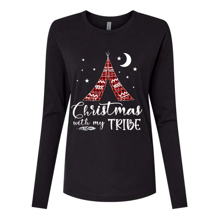 Christmas With My Tribe Red Plaid Family Matching Outfit Cute Gift Womens Cotton Relaxed Long Sleeve T-Shirt