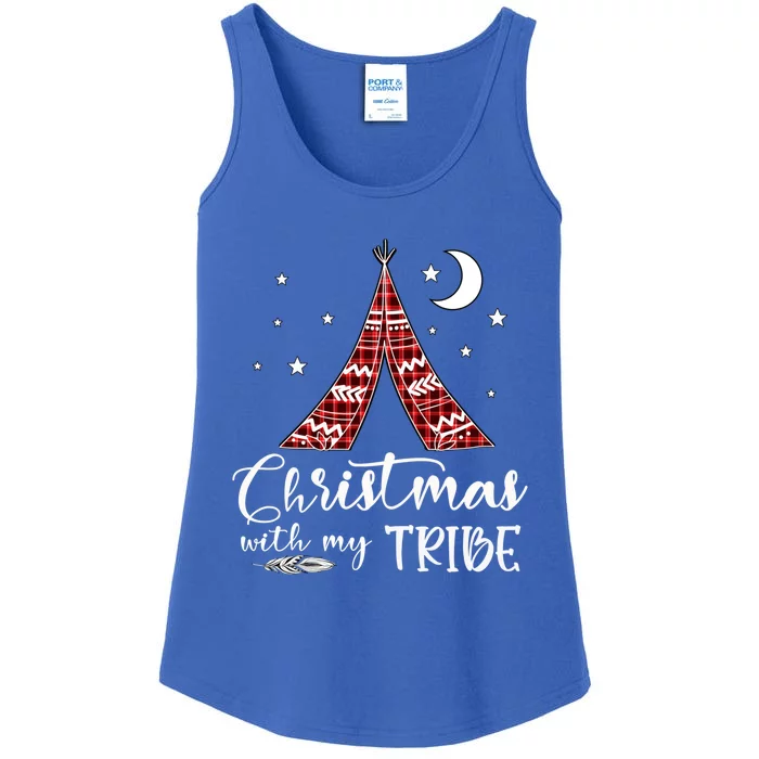 Christmas With My Tribe Red Plaid Family Matching Outfit Cute Gift Ladies Essential Tank