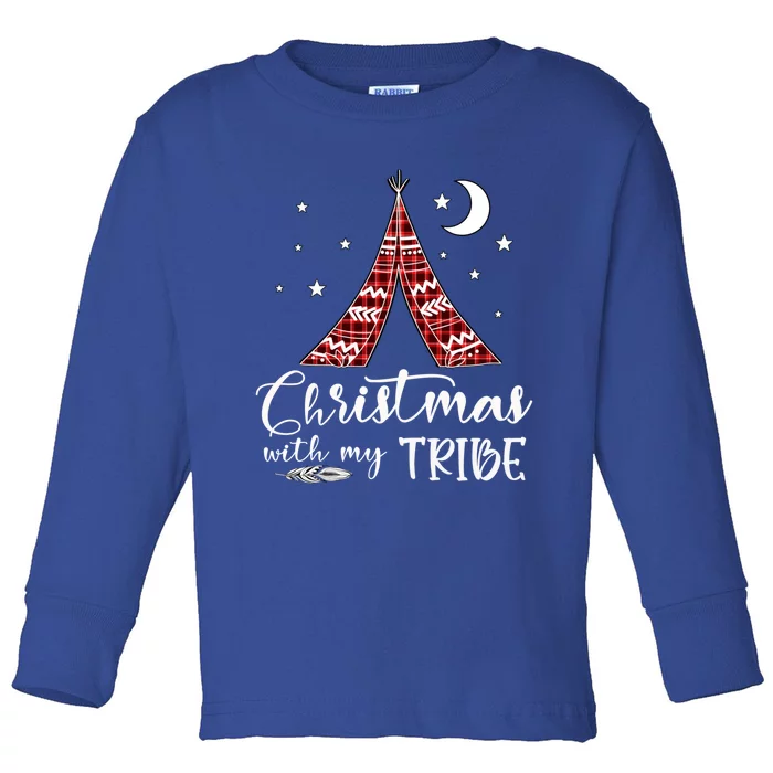 Christmas With My Tribe Red Plaid Family Matching Outfit Cute Gift Toddler Long Sleeve Shirt