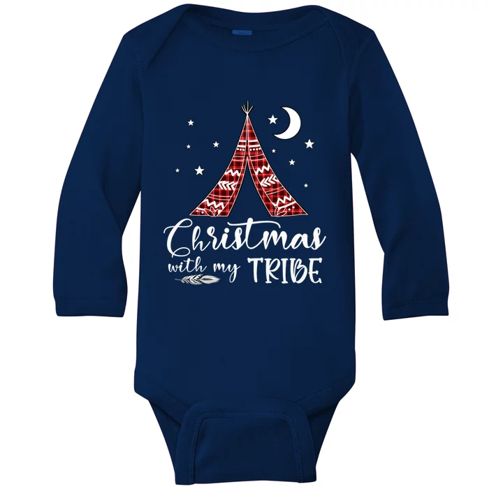 Christmas With My Tribe Red Plaid Family Matching Outfit Cute Gift Baby Long Sleeve Bodysuit