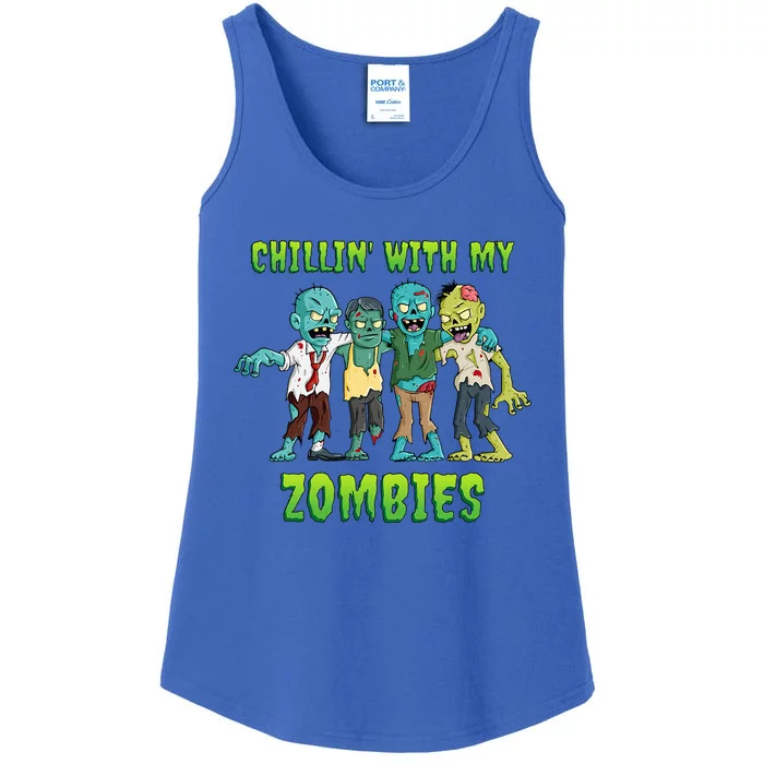 Chillin With My Zombies Halloween Ladies Essential Tank