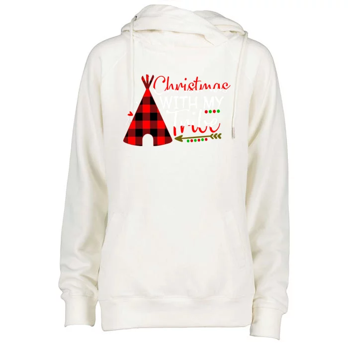 Christmas With My Tribe Red Plaid Family Matching Outfit Gift Womens Funnel Neck Pullover Hood