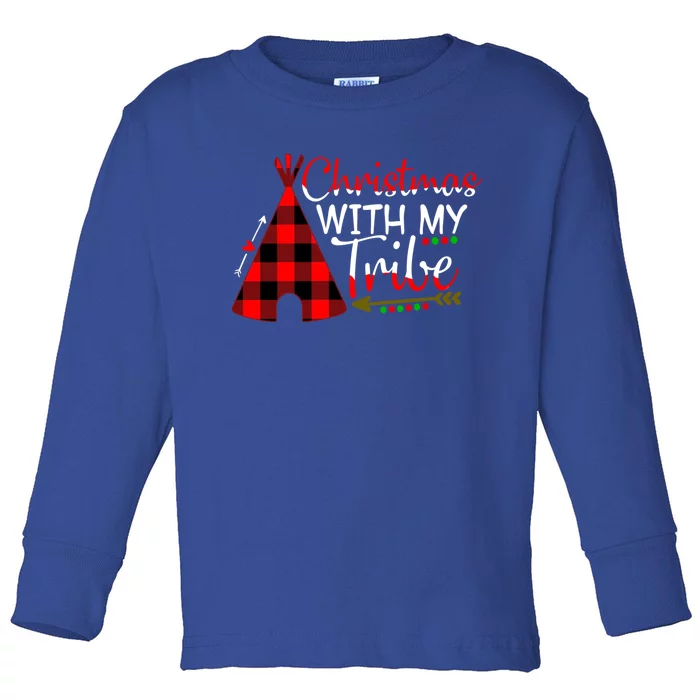 Christmas With My Tribe Red Plaid Family Matching Outfit Gift Toddler Long Sleeve Shirt