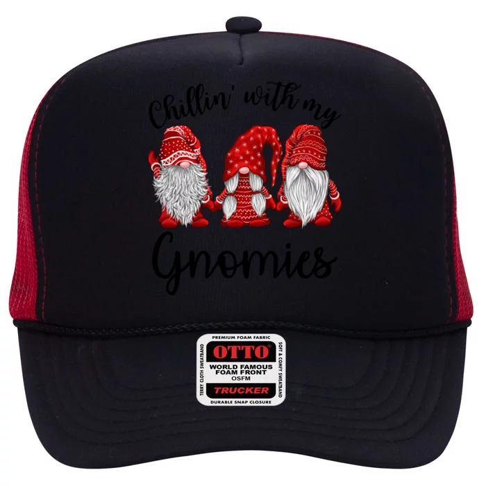 Chillin With My Gnomies Red Buffalo Plaid Gnome Christmas Great Gift High Crown Mesh Trucker Hat