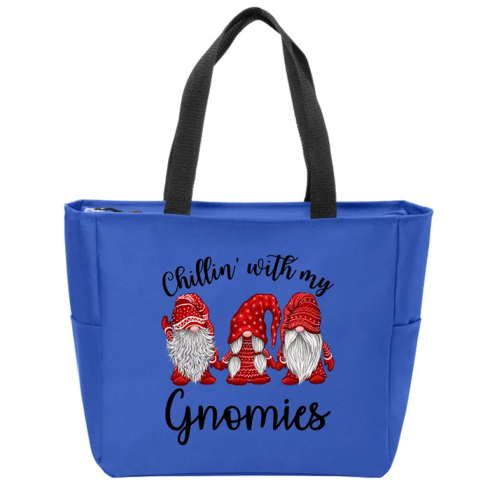 Chillin With My Gnomies Red Buffalo Plaid Gnome Christmas Great Gift Zip Tote Bag